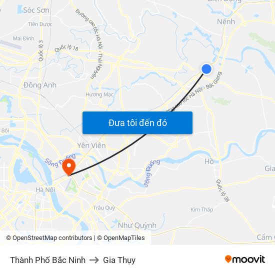 Thành Phố Bắc Ninh to Gia Thụy map