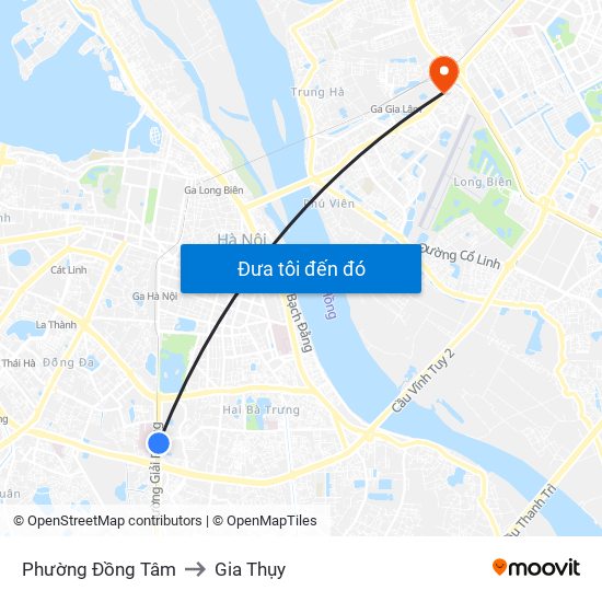 Phường Đồng Tâm to Gia Thụy map