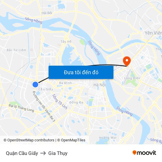 Quận Cầu Giấy to Gia Thụy map