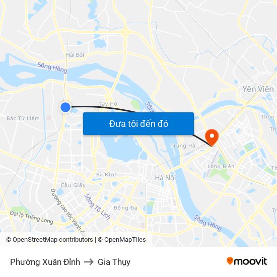 Phường Xuân Đỉnh to Gia Thụy map