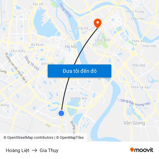 Hoàng Liệt to Gia Thụy map
