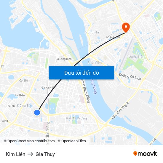 Kim Liên to Gia Thụy map