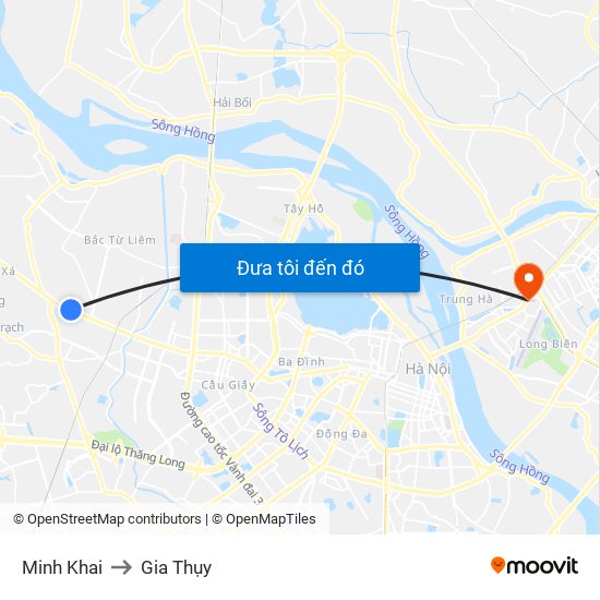 Minh Khai to Gia Thụy map