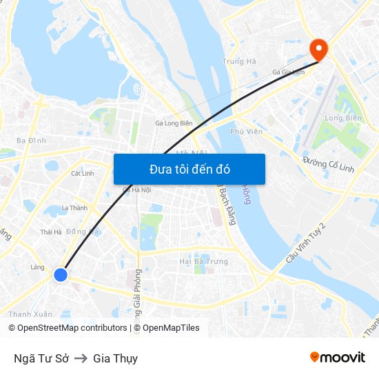 Ngã Tư Sở to Gia Thụy map