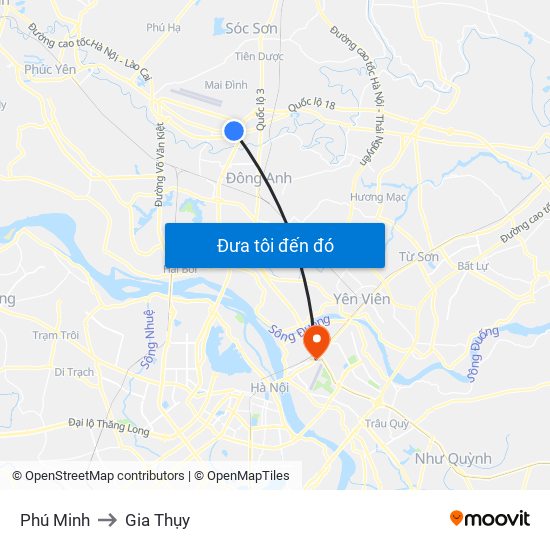 Phú Minh to Gia Thụy map