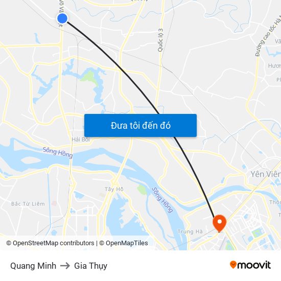 Quang Minh to Gia Thụy map