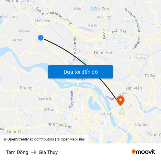Tam Đồng to Gia Thụy map