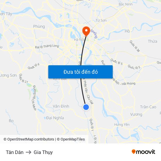 Tân Dân to Gia Thụy map