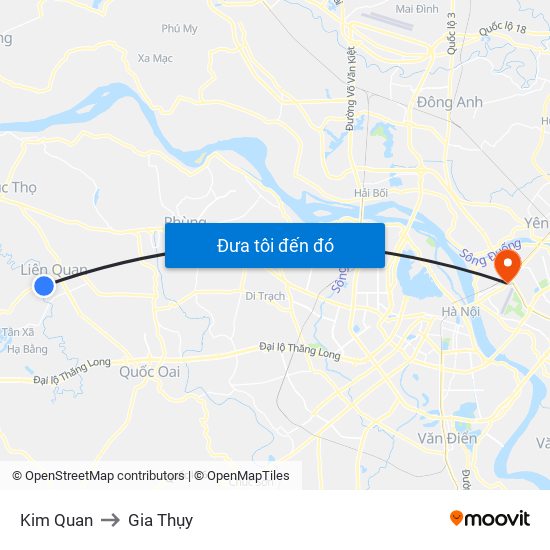 Kim Quan to Gia Thụy map