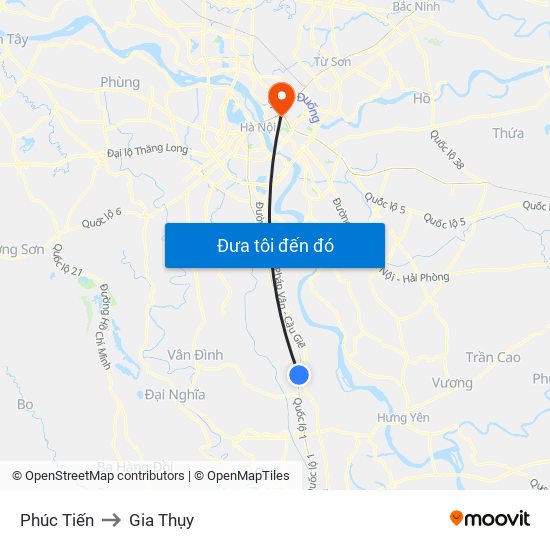 Phúc Tiến to Gia Thụy map