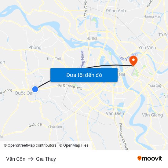 Vân Côn to Gia Thụy map