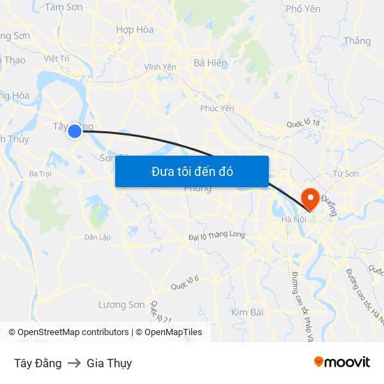 Tây Đằng to Gia Thụy map