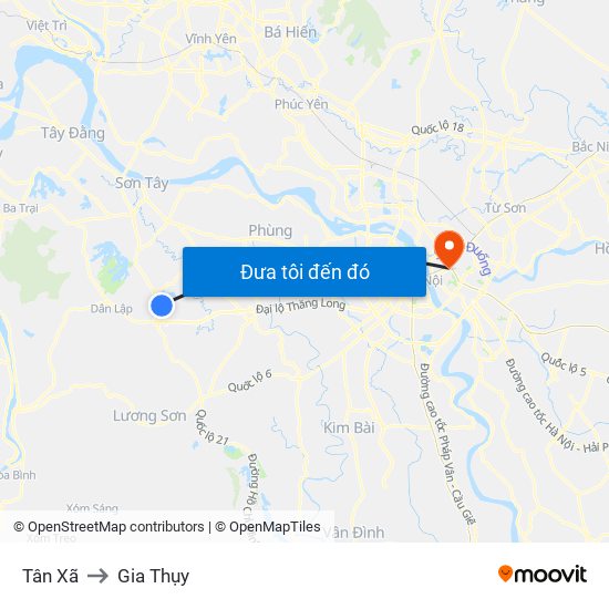 Tân Xã to Gia Thụy map