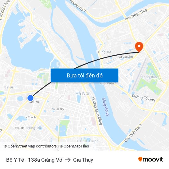 Bộ Y Tế - 138a Giảng Võ to Gia Thụy map