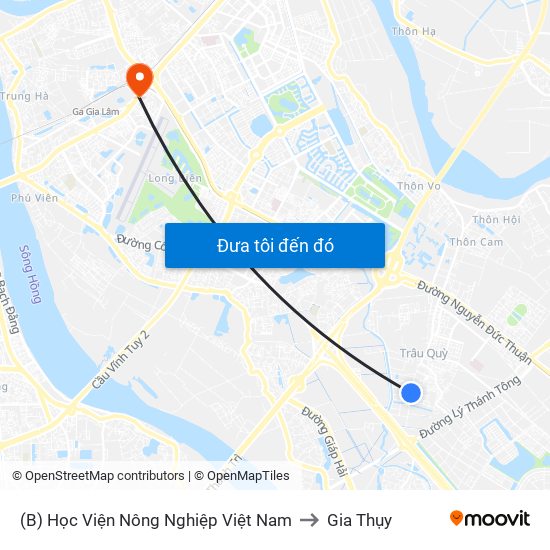 (B) Học Viện Nông Nghiệp Việt Nam to Gia Thụy map