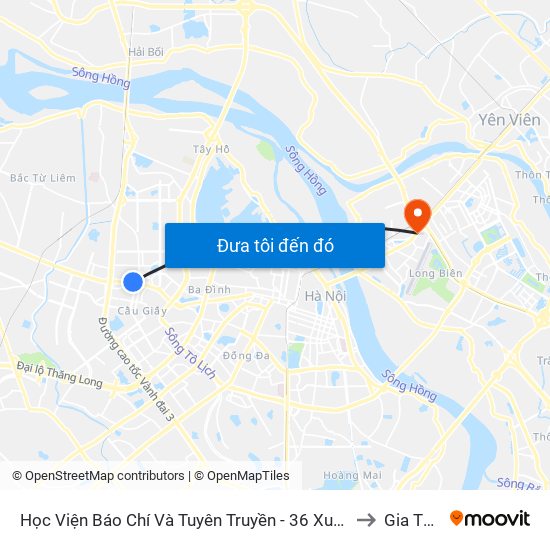 Học Viện Báo Chí Và Tuyên Truyền - 36 Xuân Thủy to Gia Thụy map