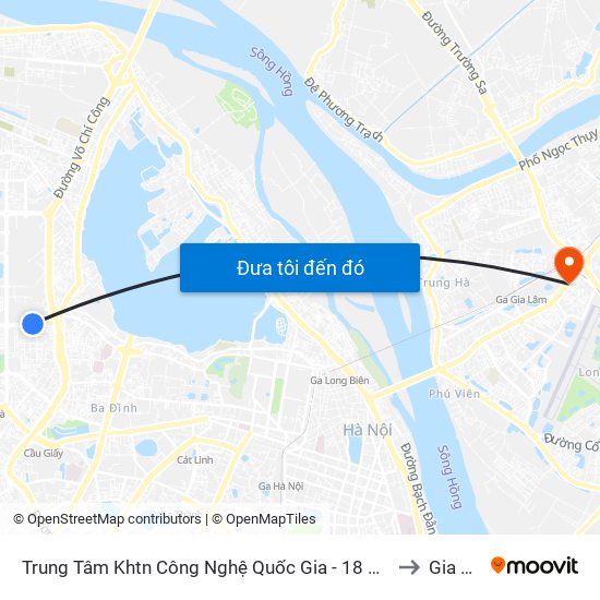 Trung Tâm Khtn Công Nghệ Quốc Gia - 18 Hoàng Quốc Việt to Gia Thụy map