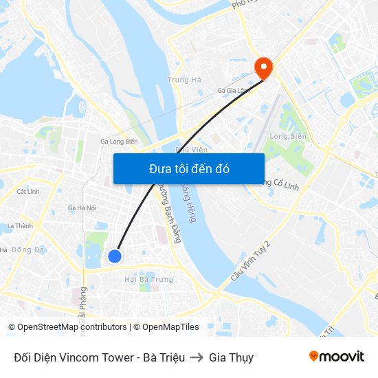 Đối Diện Vincom Tower - Bà Triệu to Gia Thụy map