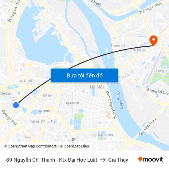 89 Nguyễn Chí Thanh - Ktx Đại Học Luật to Gia Thụy map