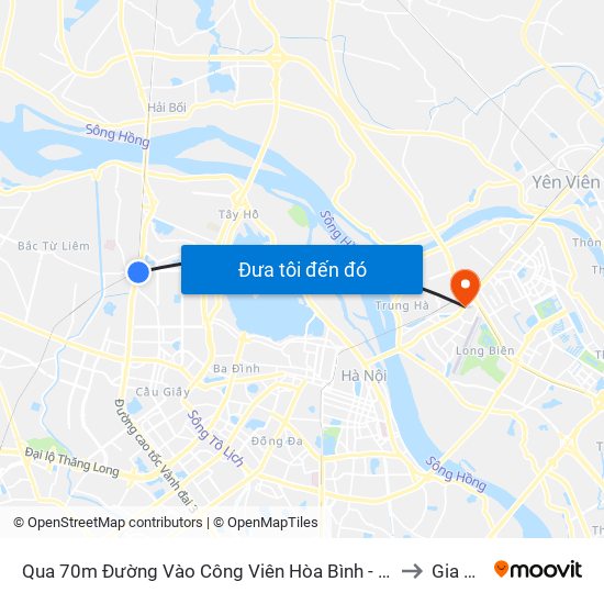 Qua 70m Đường Vào Công Viên Hòa Bình - Phạm Văn Đồng to Gia Thụy map