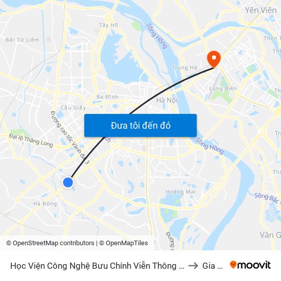 Học Viện Công Nghệ Bưu Chính Viễn Thông - Trần Phú (Hà Đông) to Gia Thụy map