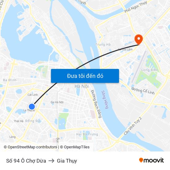 Số 94 Ô Chợ Dừa to Gia Thụy map