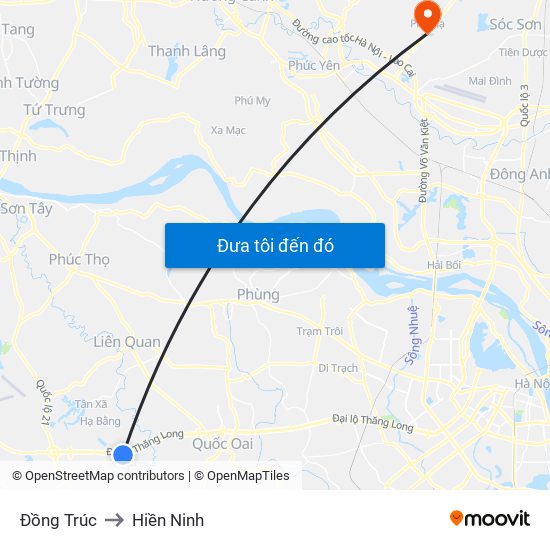 Đồng Trúc to Hiền Ninh map