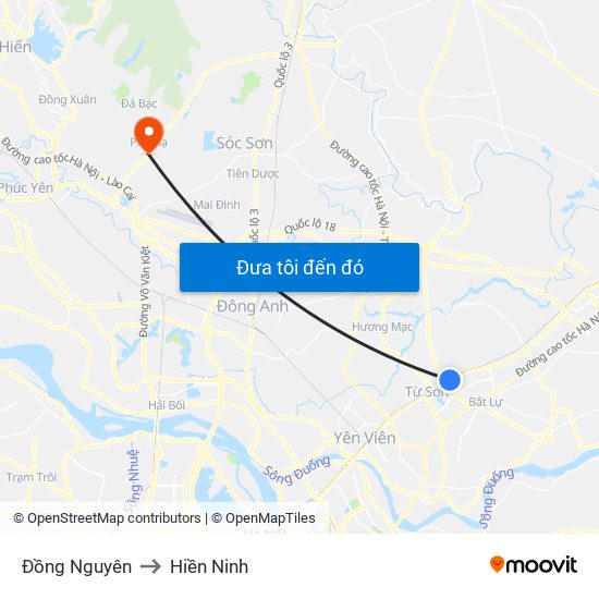 Đồng Nguyên to Hiền Ninh map