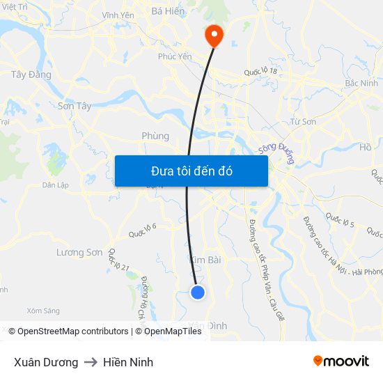 Xuân Dương to Hiền Ninh map