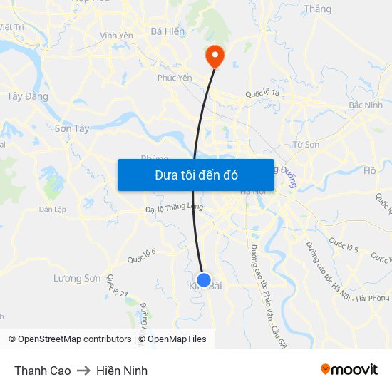 Thanh Cao to Hiền Ninh map