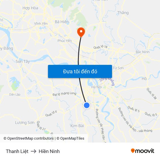 Thanh Liệt to Hiền Ninh map