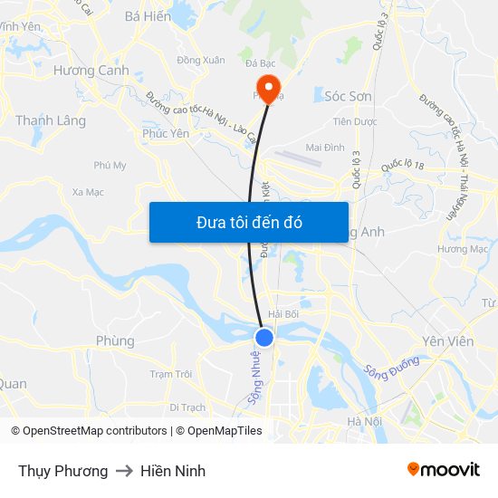 Thụy Phương to Hiền Ninh map