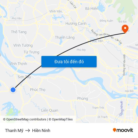 Thanh Mỹ to Hiền Ninh map