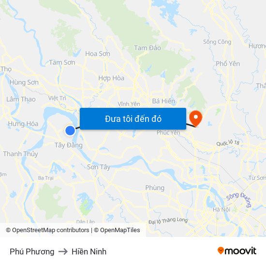 Phú Phương to Hiền Ninh map