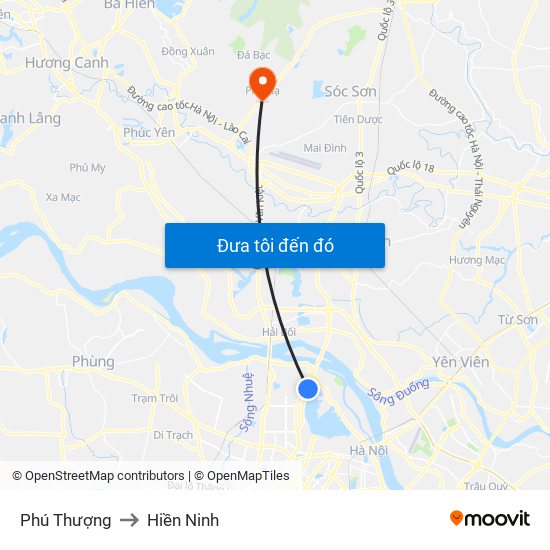 Phú Thượng to Hiền Ninh map