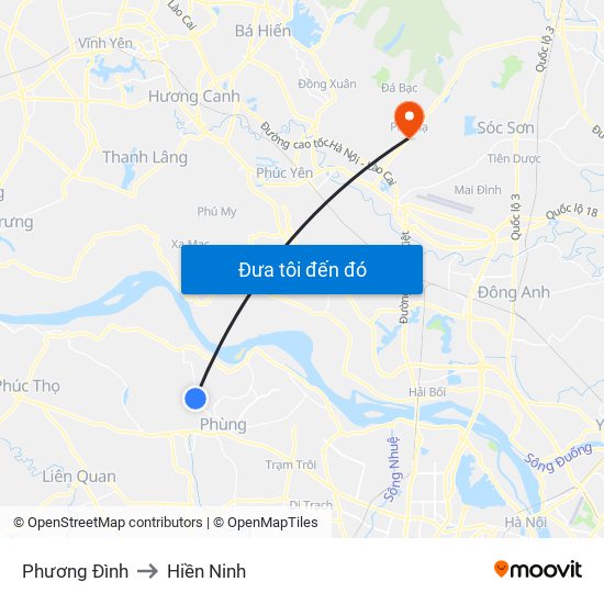 Phương Đình to Hiền Ninh map