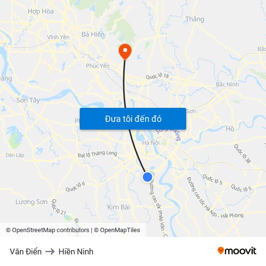 Văn Điển to Hiền Ninh map