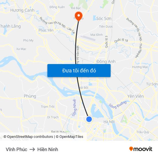 Vĩnh Phúc to Hiền Ninh map