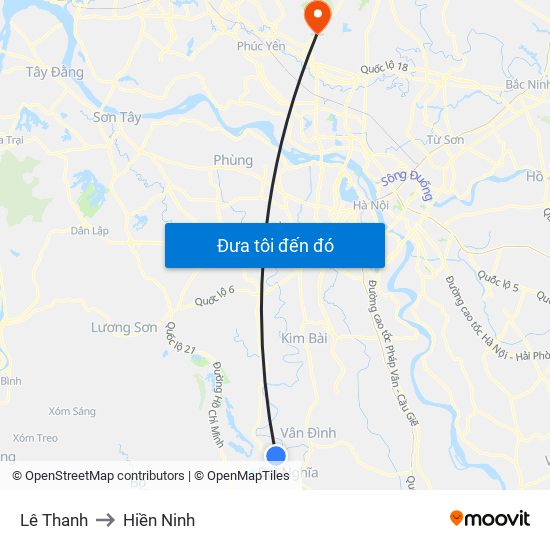 Lê Thanh to Hiền Ninh map