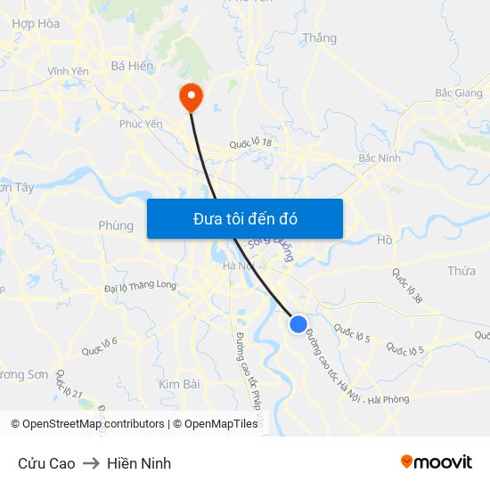 Cửu Cao to Hiền Ninh map