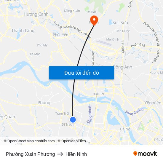Phường Xuân Phương to Hiền Ninh map