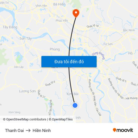 Thanh Oai to Hiền Ninh map