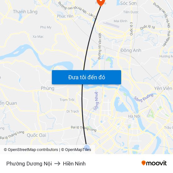Phường Dương Nội to Hiền Ninh map