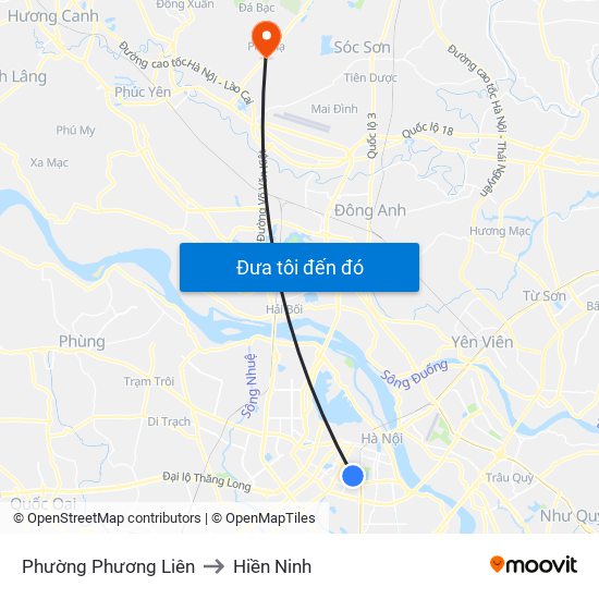 Phường Phương Liên to Hiền Ninh map