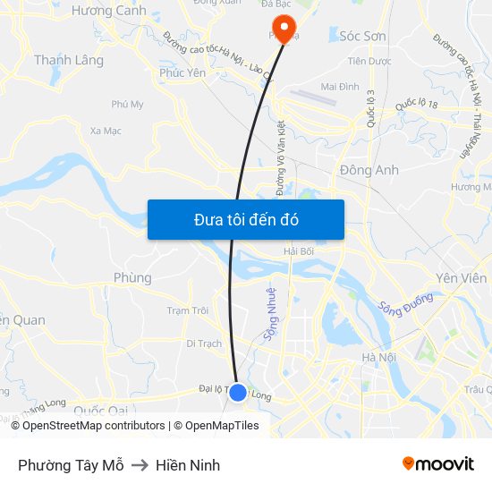 Phường Tây Mỗ to Hiền Ninh map