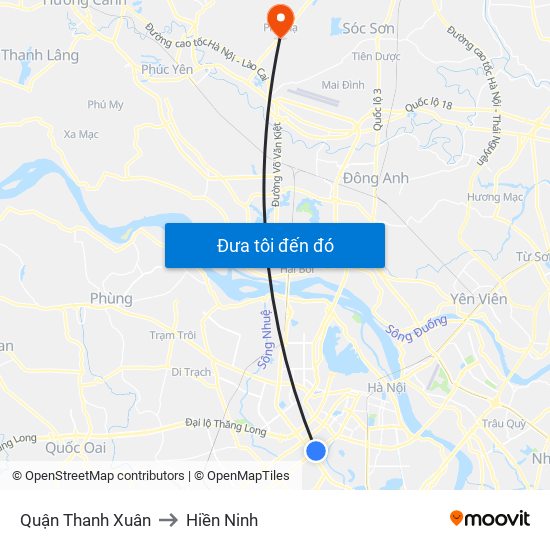 Quận Thanh Xuân to Hiền Ninh map