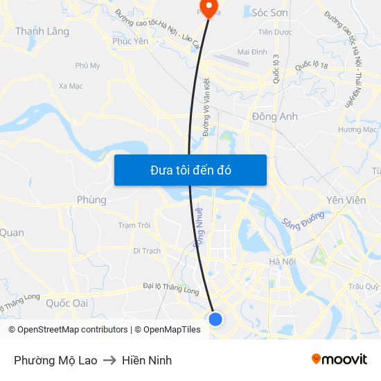 Phường Mộ Lao to Hiền Ninh map
