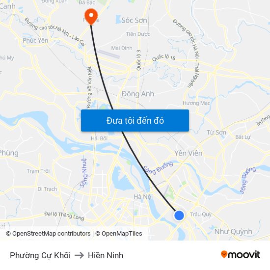 Phường Cự Khối to Hiền Ninh map