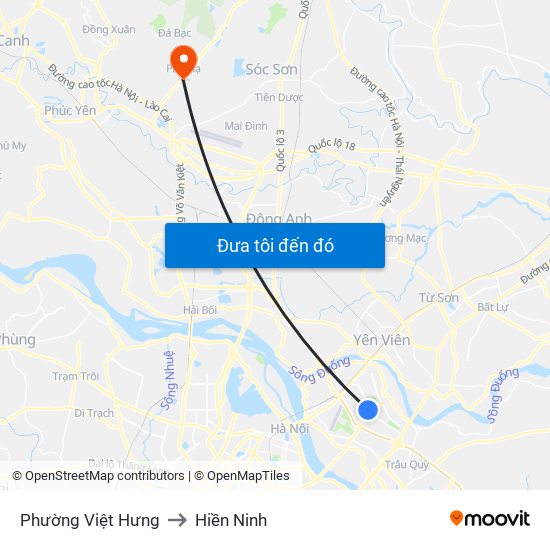 Phường Việt Hưng to Hiền Ninh map