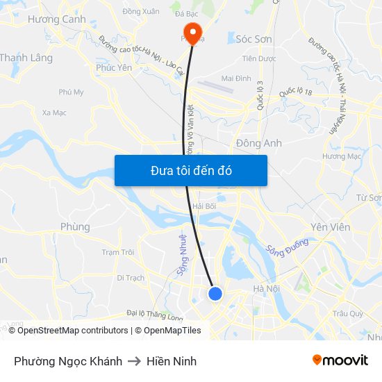 Phường Ngọc Khánh to Hiền Ninh map